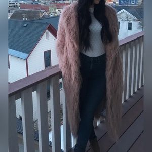 Vintage baby pink faux fur coat